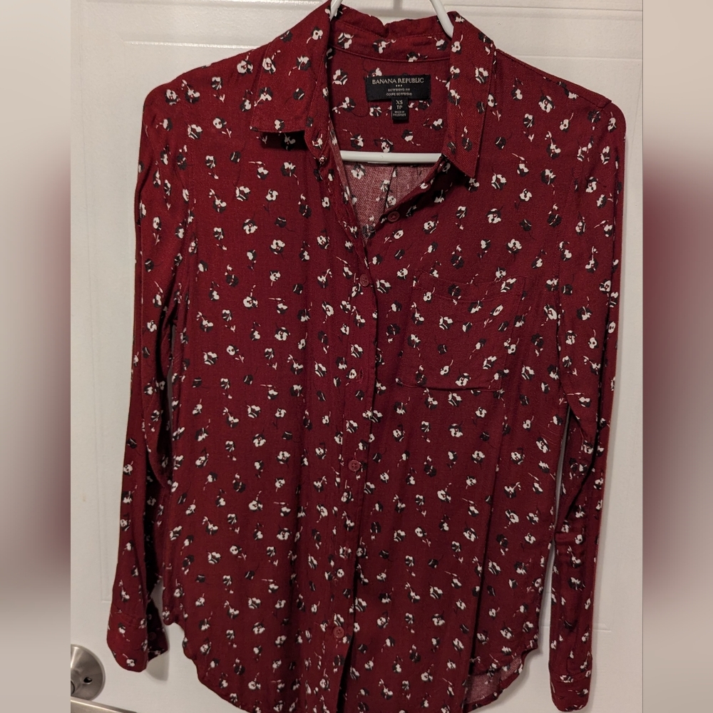 Banana Republic Red Floral Button Down Shirt